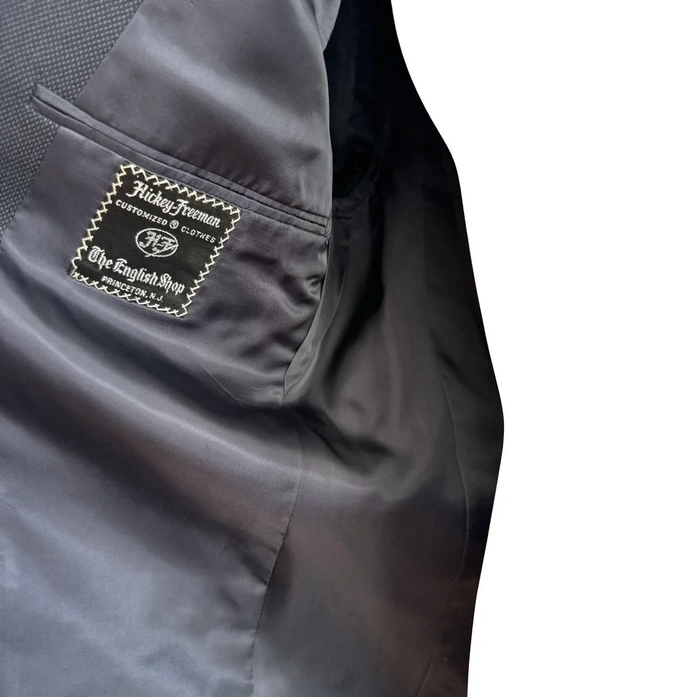 Hickey Freeman Suit Jacket Mens 39R Dark‎ Navy Gray Geometric Canterbury Blazer